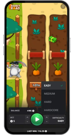Choose Rabbit Road difficulty and stake